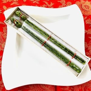Year of the Rabbit Jade Chopstick and Rabbit Chopstick Rest Set